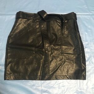 Black Tie Waist Leather Snakeskin Mini Skirt New